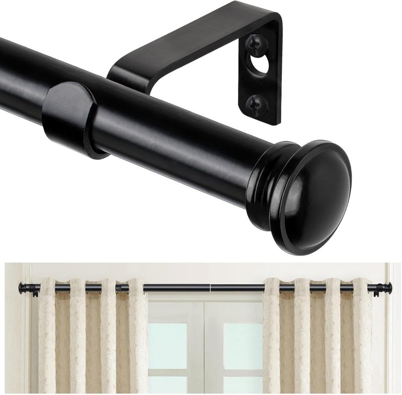 TONIAL Curtain Rod 32 to 58 Inch(2.6-4.8ft), Telescoping Splicing 3/4 Drapery Rods for Windows 20 to 53 Inch(1.7-4.4ft), Decorative Single Rod with Small Cap Finial, Black - Image 1